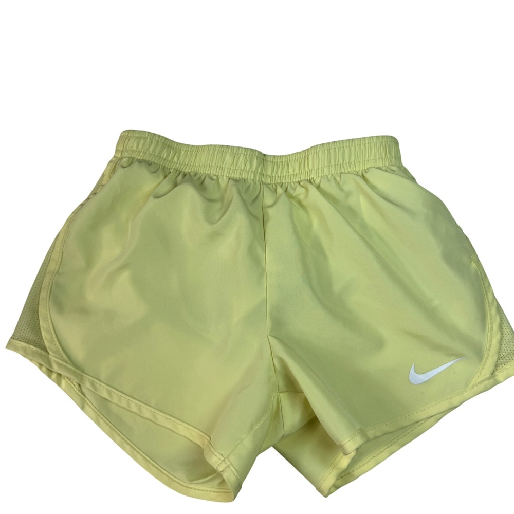 Nike Girls Size 6 Tempo Running Shorts Yellow Mesh Dri Fit Athletic Sporty